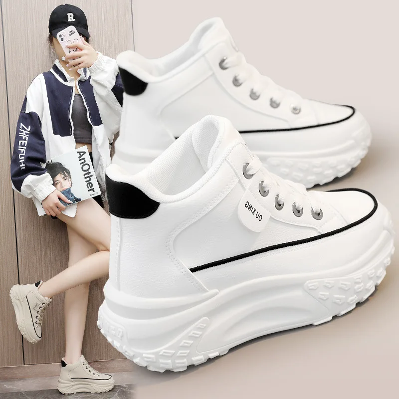 

HY908 New Casual Skate Shoes 2023 Autumn Fashion Breathable Heightening Thick Bottom Student Mid-Calf Korean Version Trendy