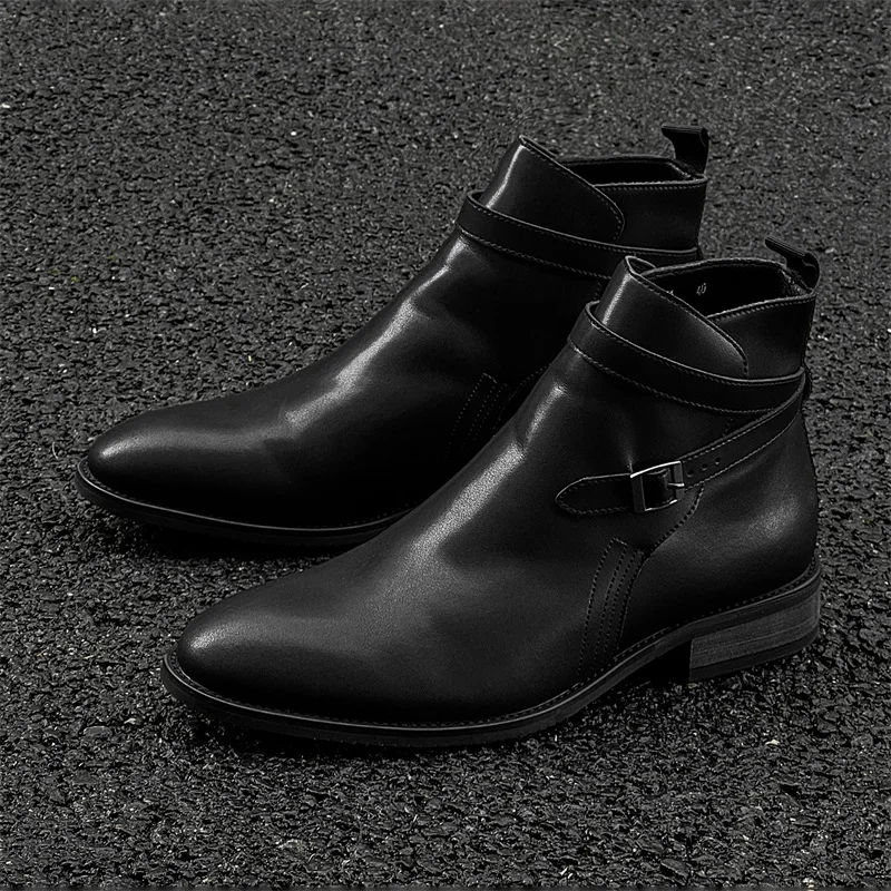 New Black Vintage British Men Ankle Leather Shoes Business Dress Tooling Ankle Boots Platform Boots Outdoor Wedding Chelsea Boot