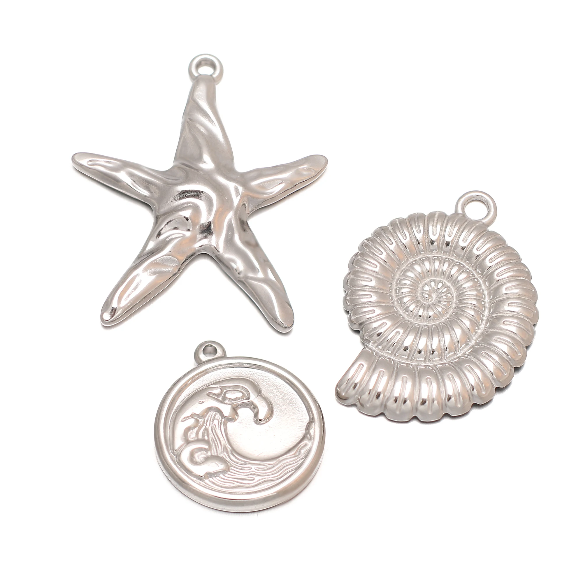 3Pcs/Lot Marine Pendants Stainless Steel Rudder Helm/Heart/Starfish/Shell/Sea Turtle Charms DIY Necklace Bracelet Jewelry Making