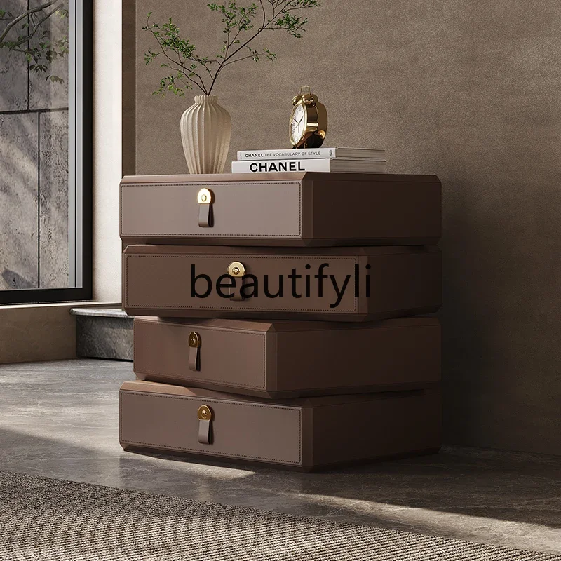 Light luxury high-end small bedside table solid wood bedside cabinet rotating creative storage locker