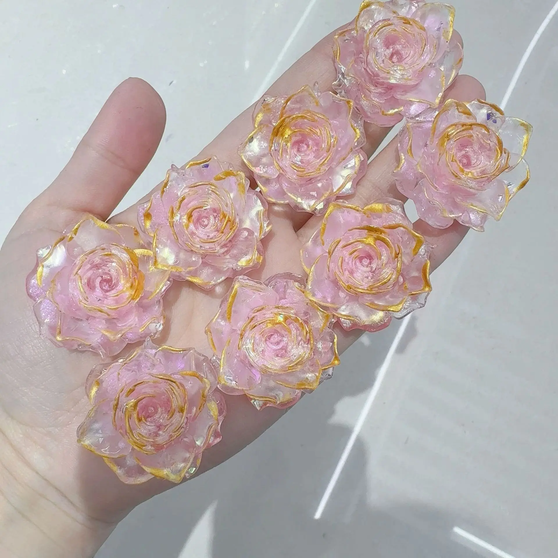 500PCS Phnom Gradient Rose 35MM Resin DIY Handmade Material Hair Accessories Phone Case Decorations Popular