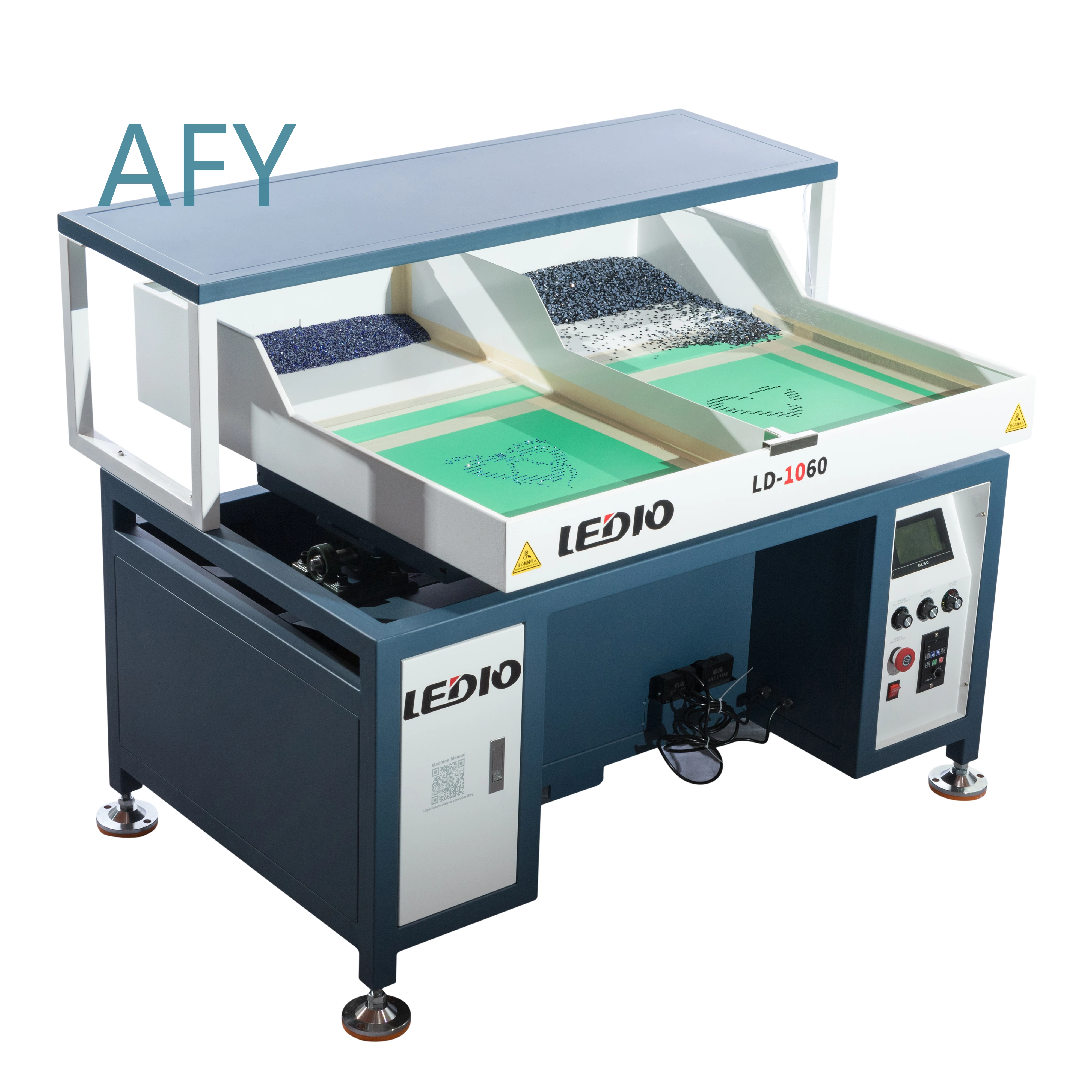 Ledio Automatic Stainless Steel PLC-controlled Rhinestone Shaking and Setting Machine for Garment Industry with Hotfix