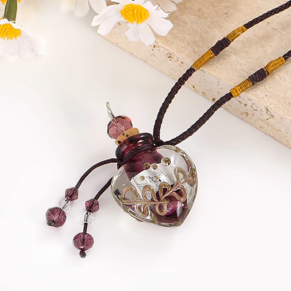 Perfume Bottle Necklace Trendy Aroma Painted Glass Car Hanging Pendant Yoga Healing Leisure Party Fashion Jewelry Women Gifts