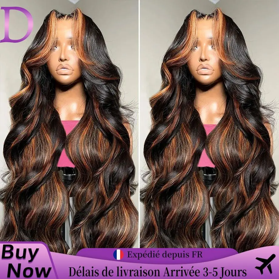 Dialola Onda Del Corpo 1b30 Parrucche Dei Capelli Umani 13x4 13x6 Hd Frontale Del Merletto Parrucche Dei Capelli Umani 36 Pollici Prepizzicato Onda Sciolta Balayage Brasiliano Marrone Evidenziare Parrucche