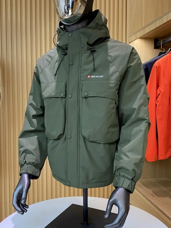 

Nordic High-End Men's Thiened Winter Cotton Jaet Windproof Water-Resistant Workwear Sle Zipper Decoration Long Sve