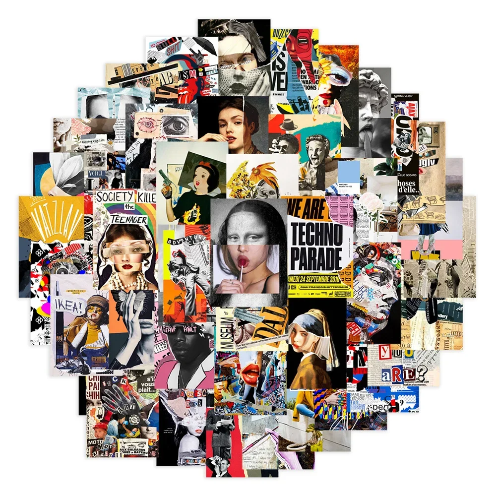 50pcs  Art Aesthetic Retro Vintage Collage Poster Graffiti Sticker For Laptop Phone Scrapbook DIY Stickers Scrapbooking Supplies