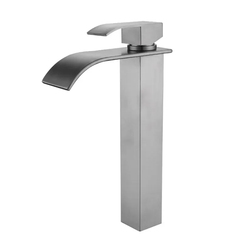 

304 stainless steel waterfall faucet hot and cold brushed bathroom counter basin basin mixed faucet bathroom faucets
