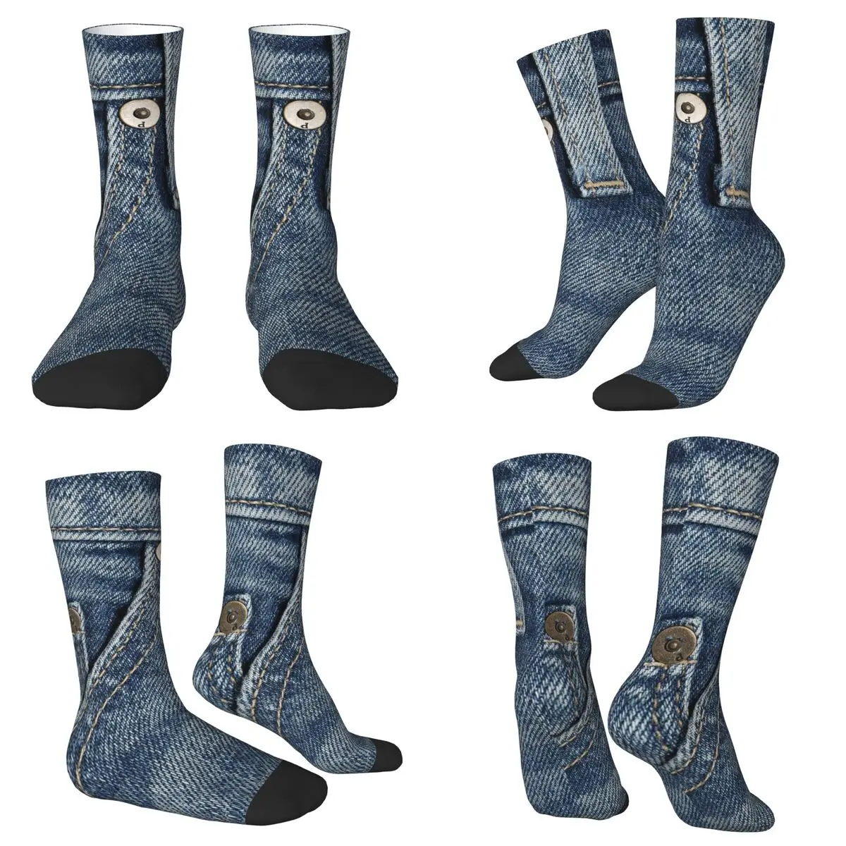 All Seasons Crew Stockings Faux Denim Texture Socks Casual Long Socks for Men Women Valentine's Day Gifts