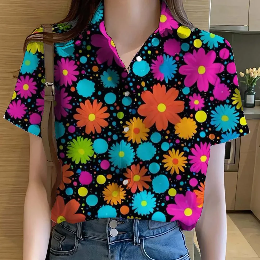 

Womens Shirts Short Sleeve Button Floral rose Printed Casual Hawaiian Beach Shirt Summer s New unflower Blouse Women's Clothes
