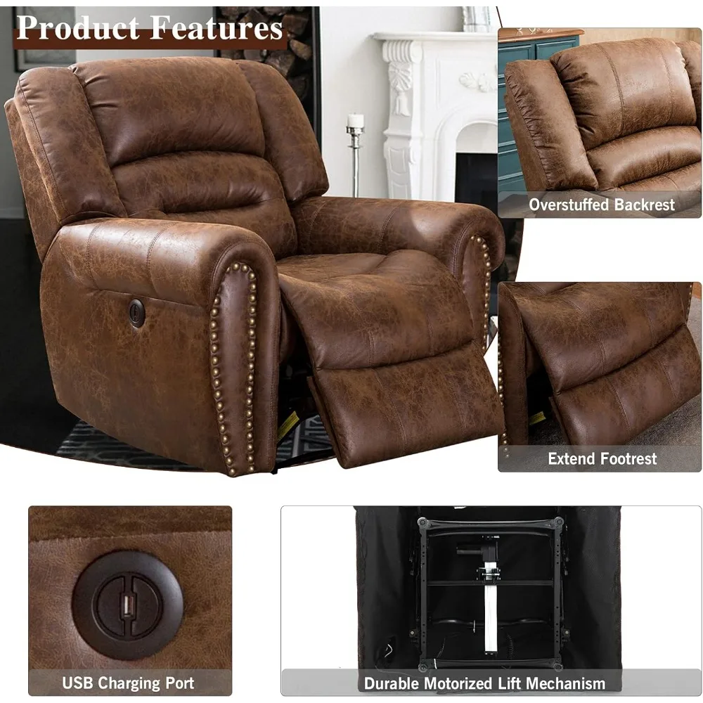 Electric Recliner Chair W/Breathable Bonded Leather, Classic Single Sofa Home Theater Recliner Seating W/USB Port