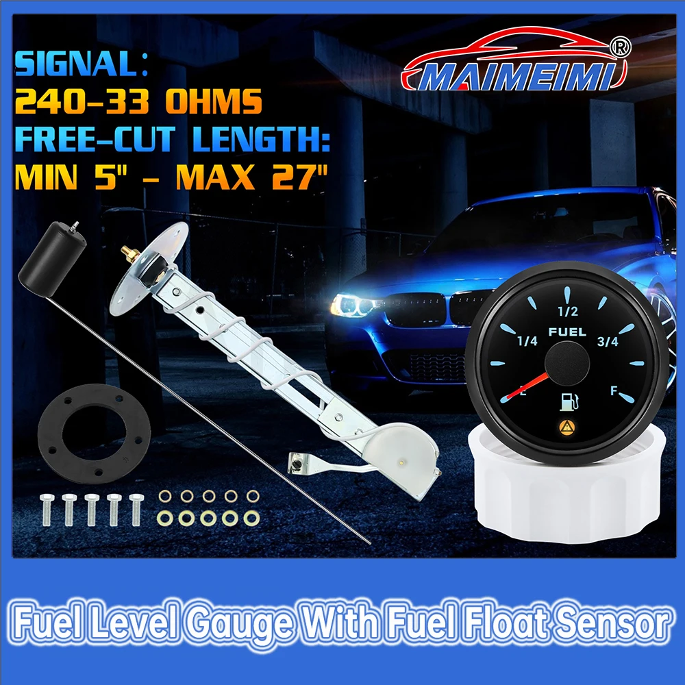 

240~33ohm Car Gauge 7 Color Backlight Fuel Level Gauge With 240~33ohm Fuel Float Sensor With Flashing Alarm for Car Truck Boat