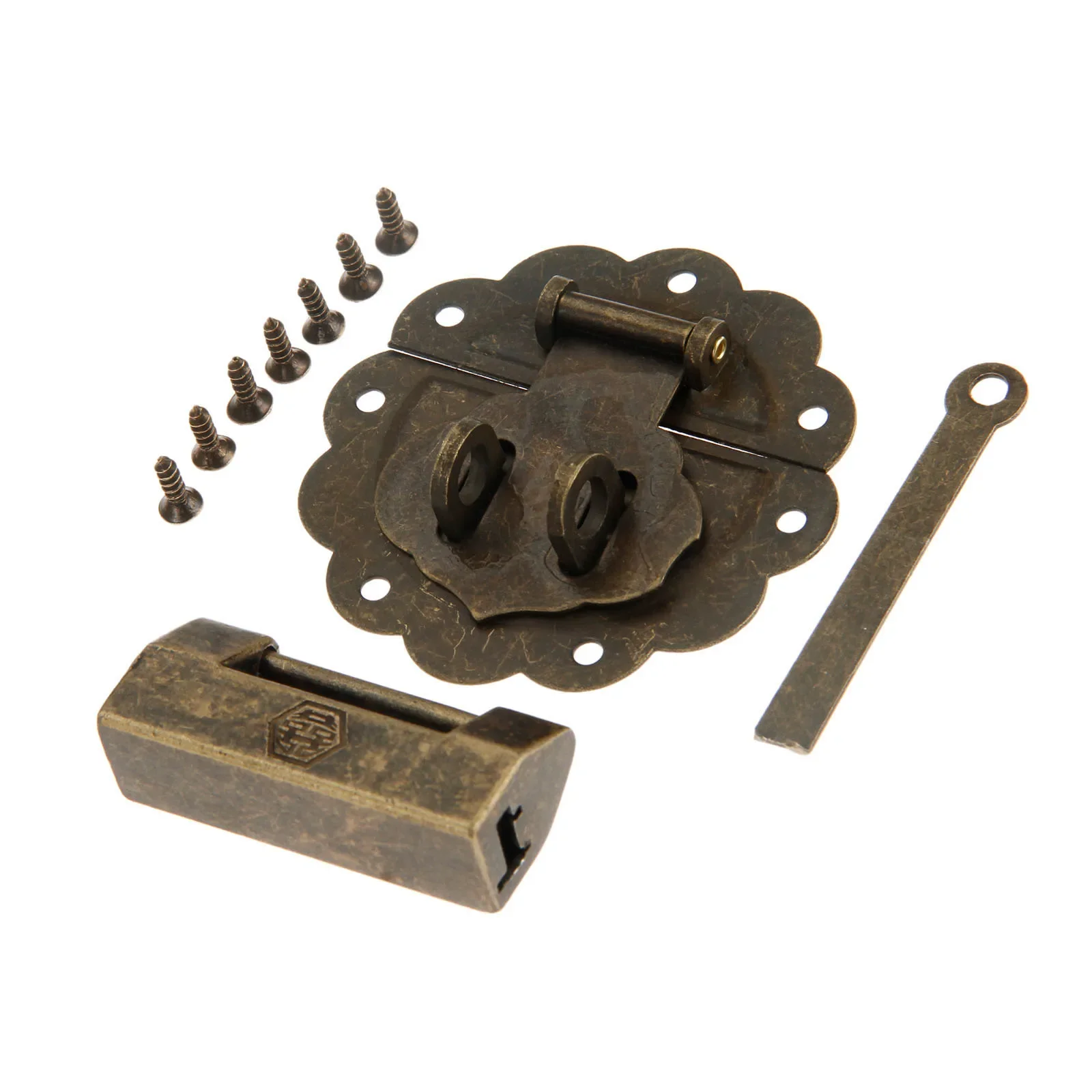 골동품 청동 중국 오래된 잠금/자물쇠 상자 래치 걸쇠 버클 걸쇠 캐비닛 보석 나무 상자 나사, 2 개/세트