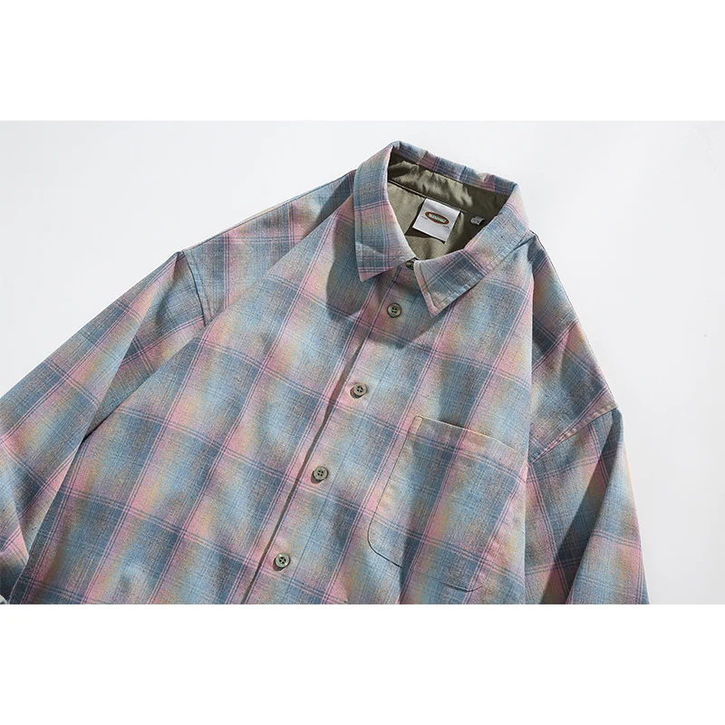 Spring Long Sleeved Shirt Men Oversized Fashion Colorful Plaid Shirt Men Streetwear Korean Loose Casual Shirt Mens Retro Shirts