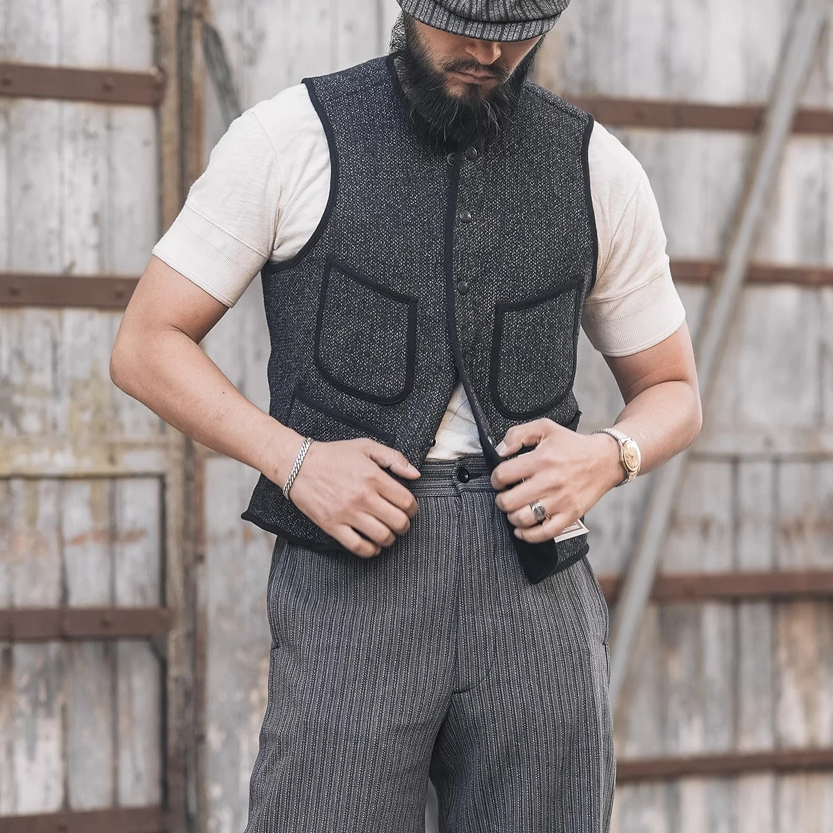 

Bronson 'Beach Cloth' Early Vest 1930's Vintage Salt & Pepper Woolen Waistcoat