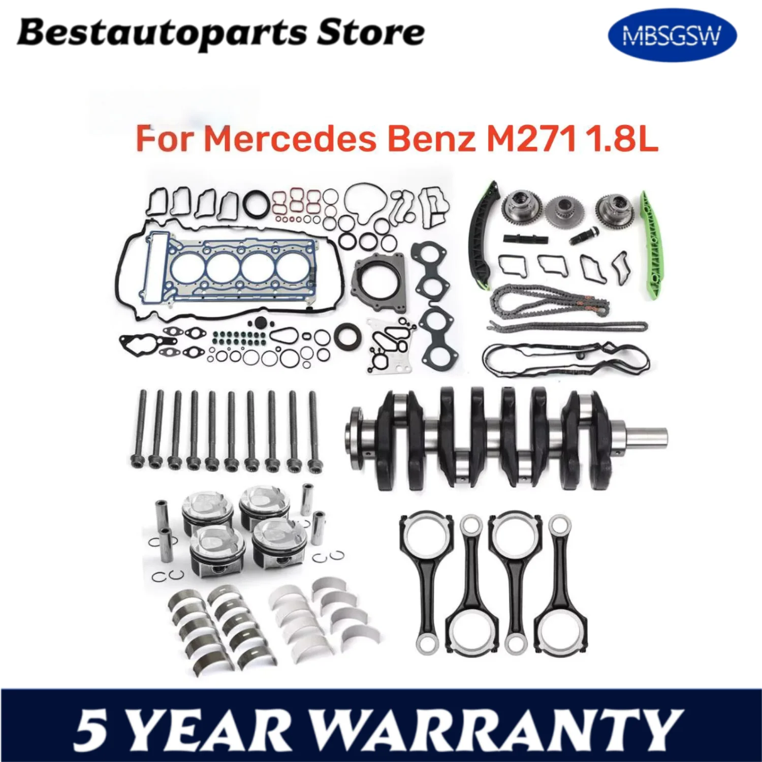 M271 Engine Overhaul Rebuilding Set For Mercedes Benz M271 1.8L Crankshaft Connecting Rod Main Bearing Shell Set Pistons Rings