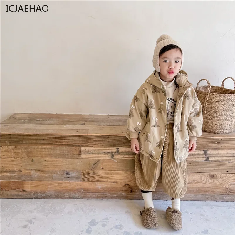 ICJAEHAO Girl Boy Jacket Warm Winter Children From 1 To 7 Years Outerwear Kids Baby Clothing Thick Padded Coat With Hood Korean