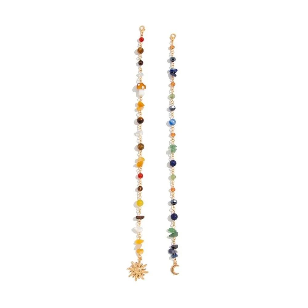 

2Pcs Bohemian Long Tassel Chain Headdress Dirty Braids Adjustable Exquisite Sun Moon Pendant Charm DIY