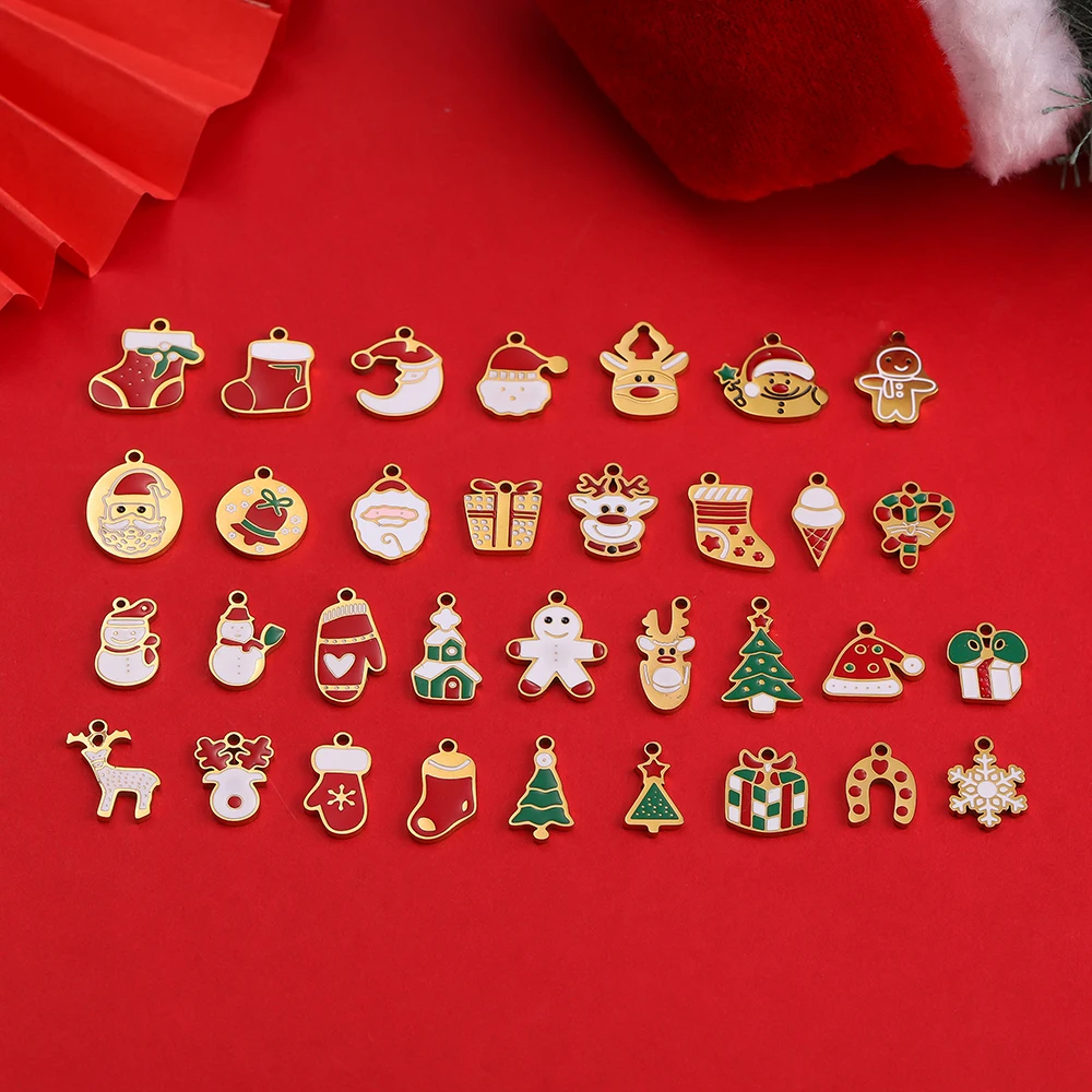 1 قطعة/الوحدة الفولاذ المقاوم للصدأ الكرتون عيد الميلاد الجوارب ثلج سانتا سحر المعلقات DIY بها بنفسك مجوهرات الأزياء صنع الملحقات