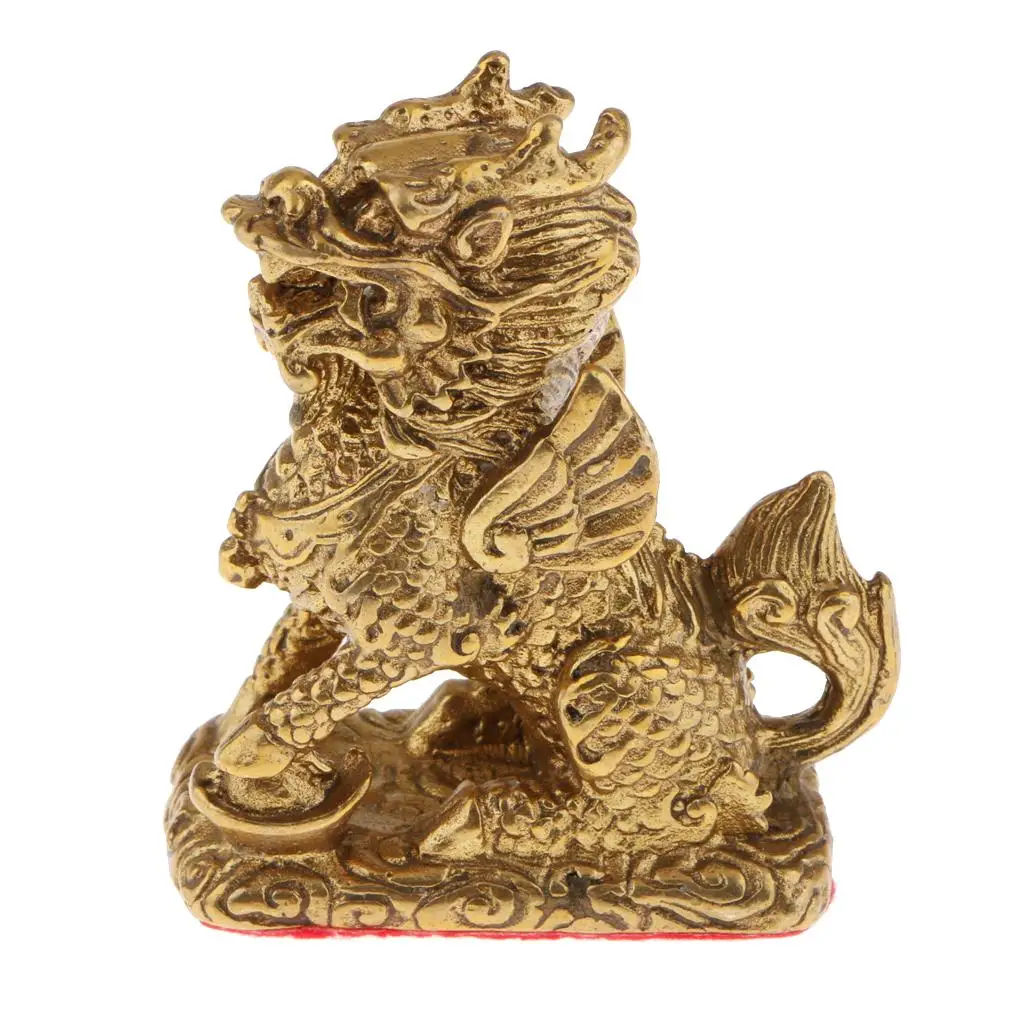Chinese Fengshui Brass Kirin Pi Xiu Statue Prosperity Animal Symbol Desktop Ornaments for Living Room