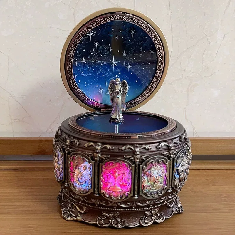 Twelve Constellation Music Box Manual Arts 12 Constellation Musical Boxes with Led Flash Lights Valentine's Day Birthday Gift