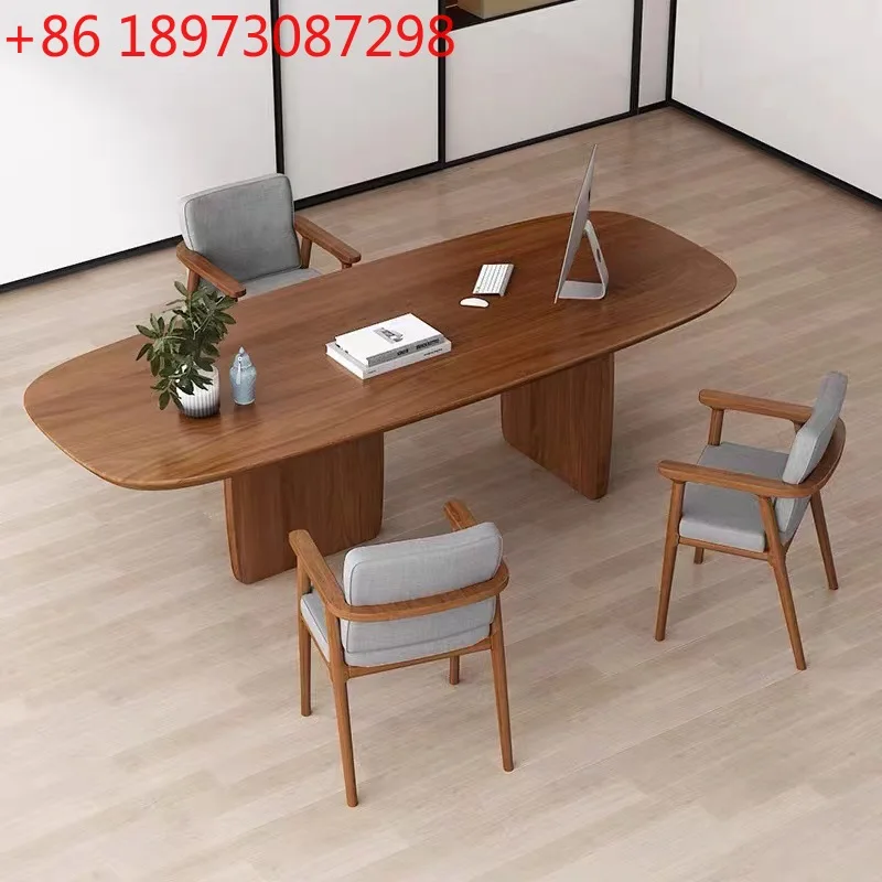 

Минималистичный верстак из цельного дерева, простой современный овальный офисный конференц-стол