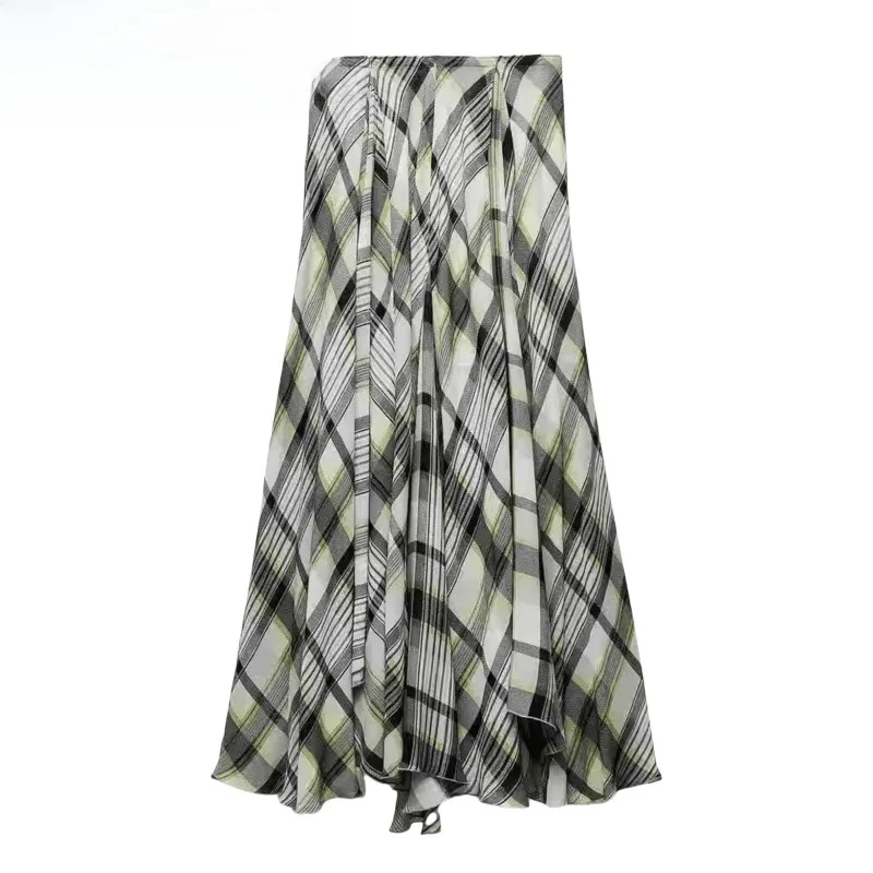 

High Waist Asymmetrical Print Pleated A-Line Midi Skirt Versatile Summer New Arrival Women's Faion Commute Sle ort Skirt