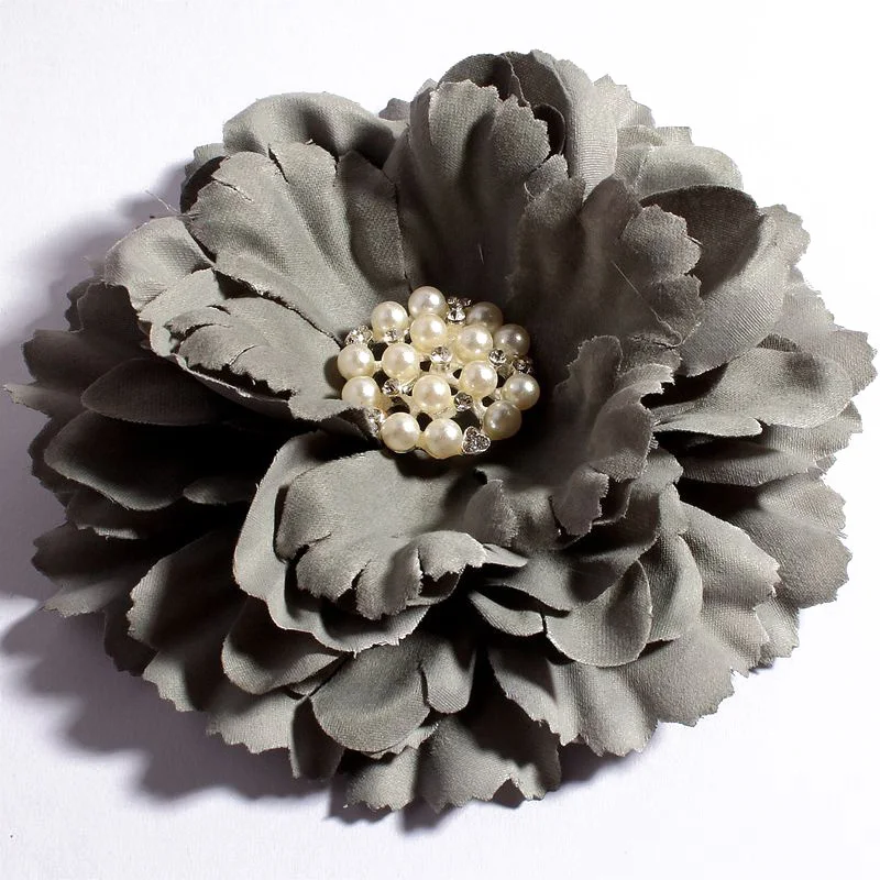 4pcs/lot 11cm 20colors Peony Flowers + Rhinestone Pearl Buttons For Kids Girls Hair Accessories Fabric Flowers For Headbands