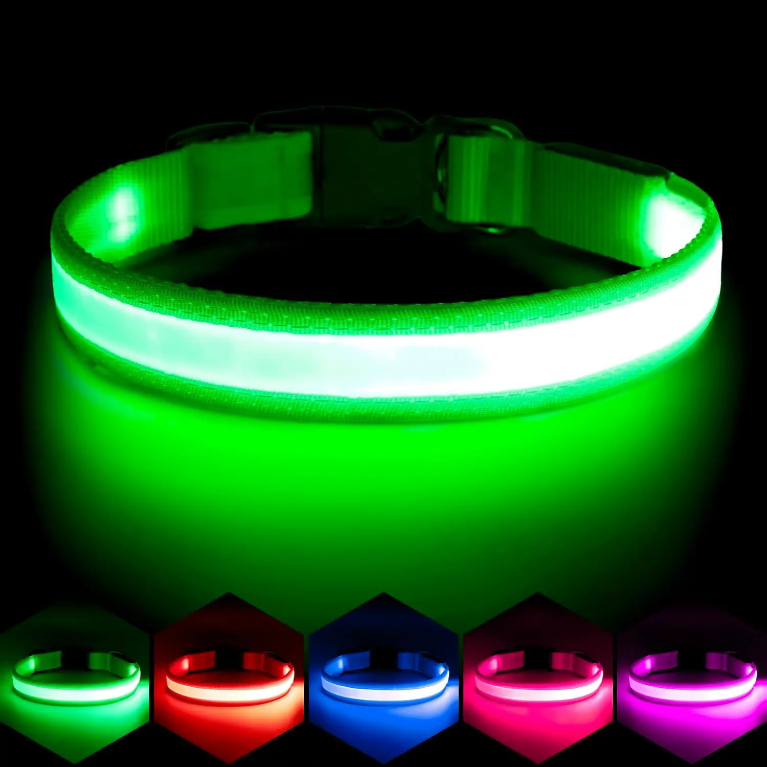 LED Dog Collar Adjustable Safety Glow Pet Collar Light up Night Walking Visibility Flashing Rechargeable Waterproof Customized