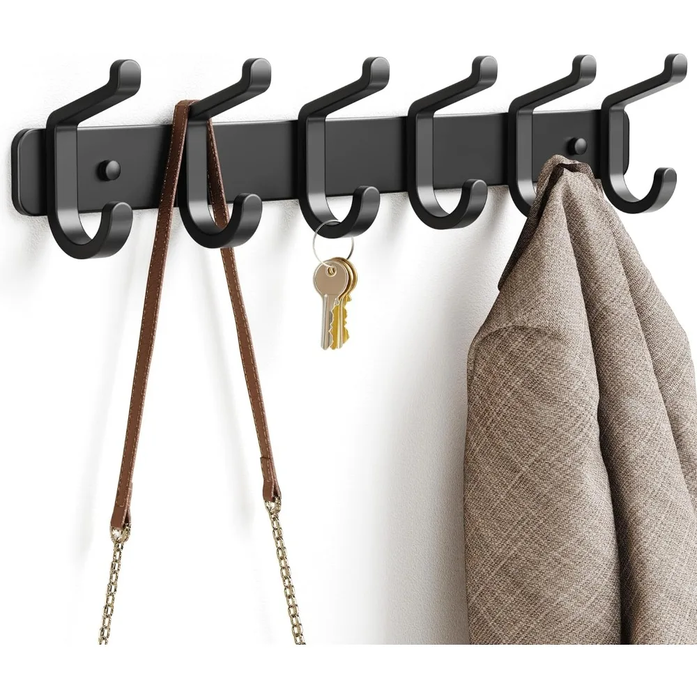 

Heavy Duty Metal Wall Coat Rack with Six Hooks for Hats Clothes Robes Keys Backpacks Towels Jackets Purses
