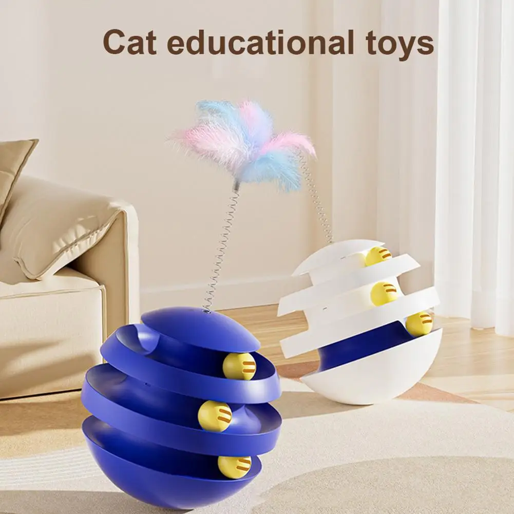 3 Layers Cat Toy Interactive Tower Turntable Toys Cat Turntable Toys With Ball Pet Training Tumbler Feather Toy Cat Accessories