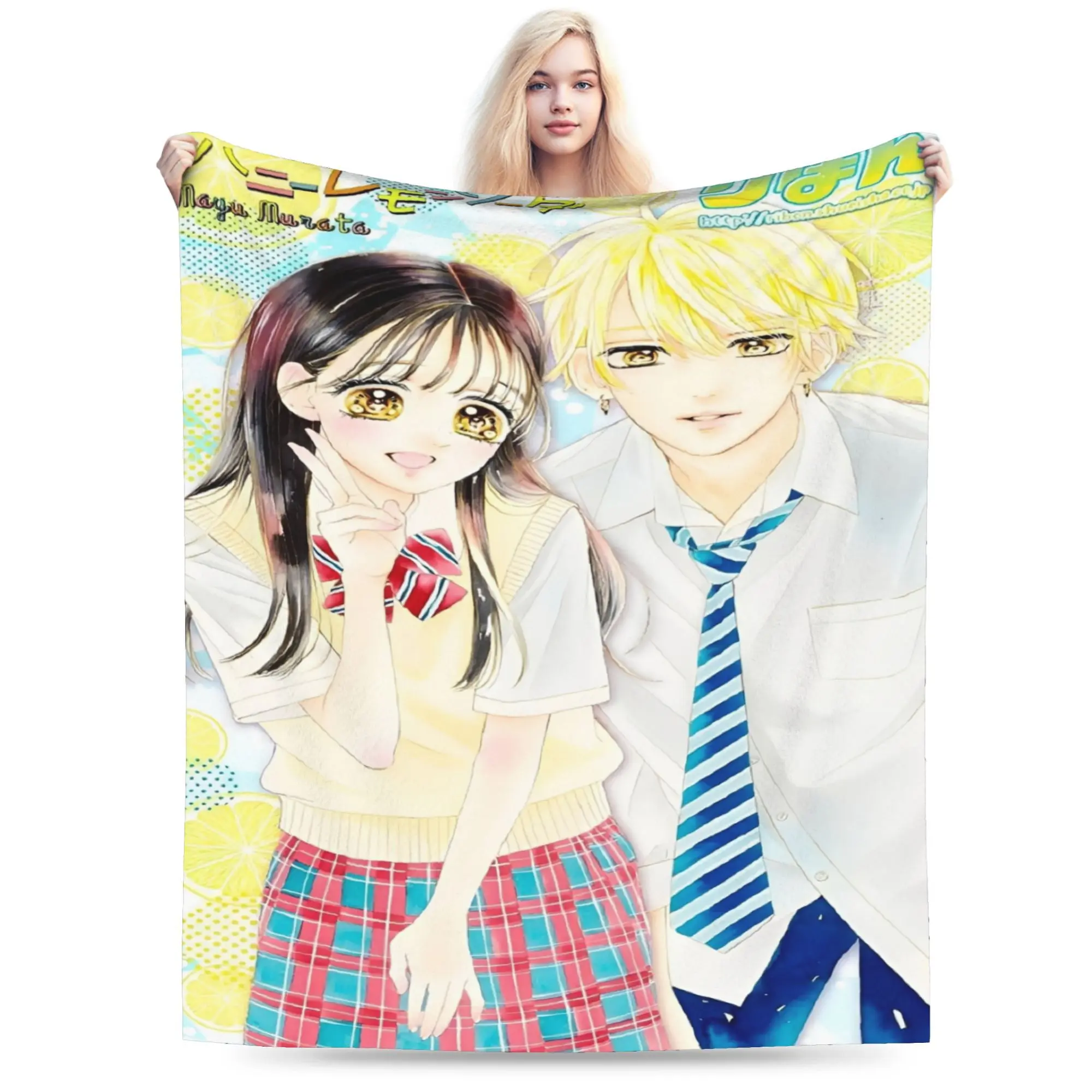 honey lemon soda anime Merch Blanket Soft Fleece  Throw Blankets Comfortable Rug Piece