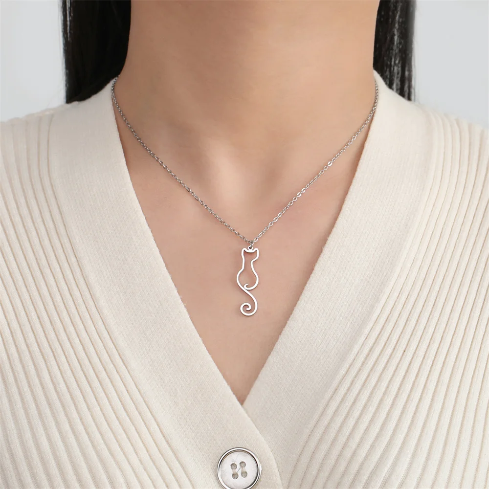 My Shape Katzen-und Fischgräten Anhänger Halsketten für Frauen Mädchen Kätzchen Tiere Charms Halskette Halsreif Edelstahl Schmuck – Detail 37