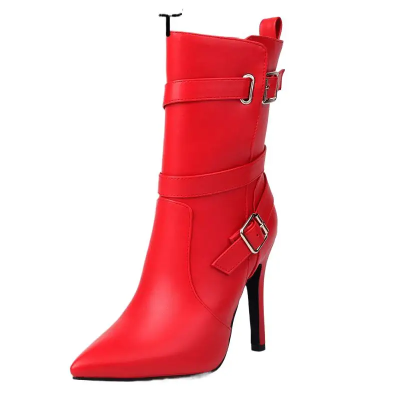 

ASILETO Fashion Women Mid Calf Boots Pointed Toe Stiletto 10cm Big Size 46 47 48 Sexy Party Booties