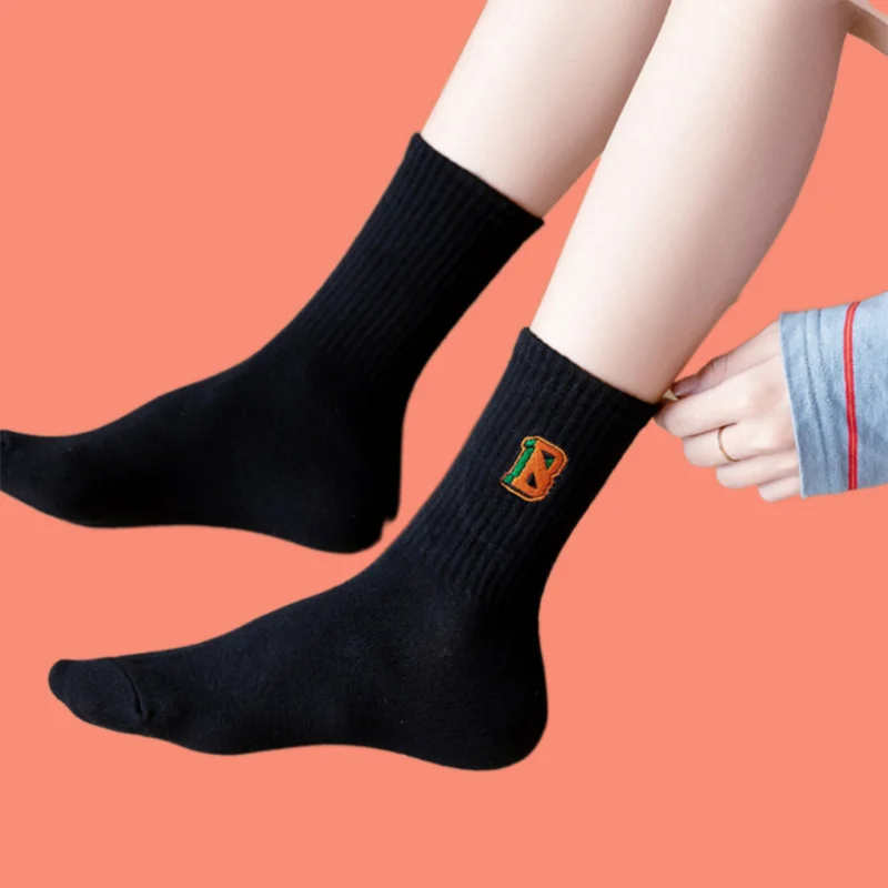 

3/6 Pairs Women's Breathable Long Socks Spring Autumn Embroidered Letters Fruit Sports Calf College Style Tube Versatile Socks