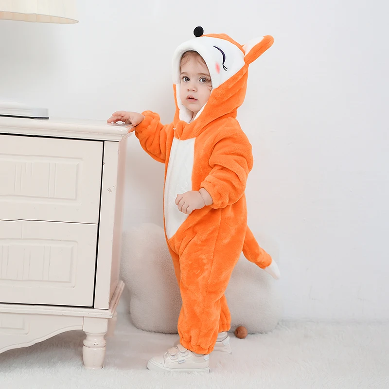 Kigurumis Foxs Baby Girls Clothes Romper Winter Soft Warm Infant Onesie Bodysuit Cosplay Costume Hooded Zipper Jumpsuits