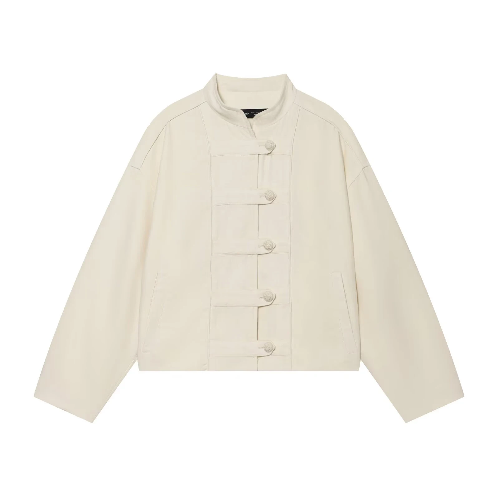 

2026 Summer New Women's Casual Long Sleeve Stand-Up Collar Linen Knot Tie Jacket Coat in European and American Style