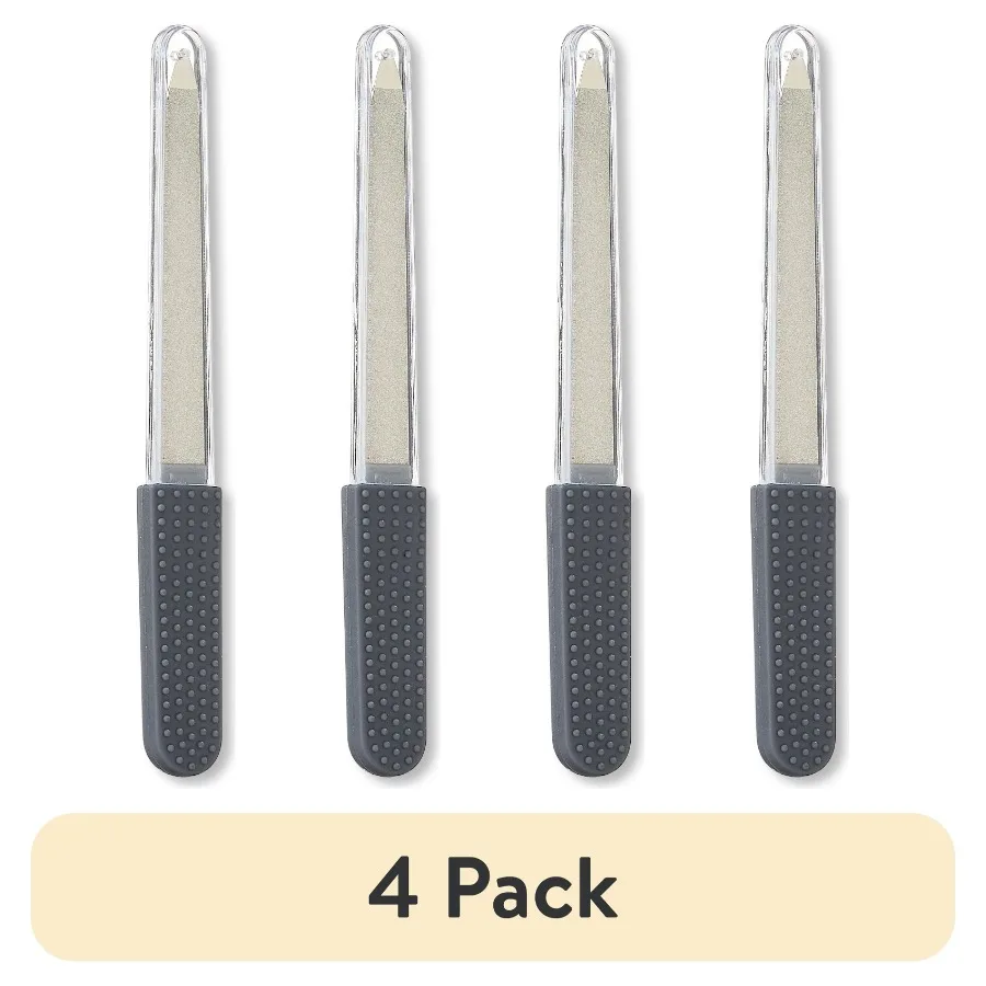 

4 pack Easy Grip Fingernail File with Cover for Nail Care in Daily Use at Home or Travel Ideal for Shaping and Smoothing Nails