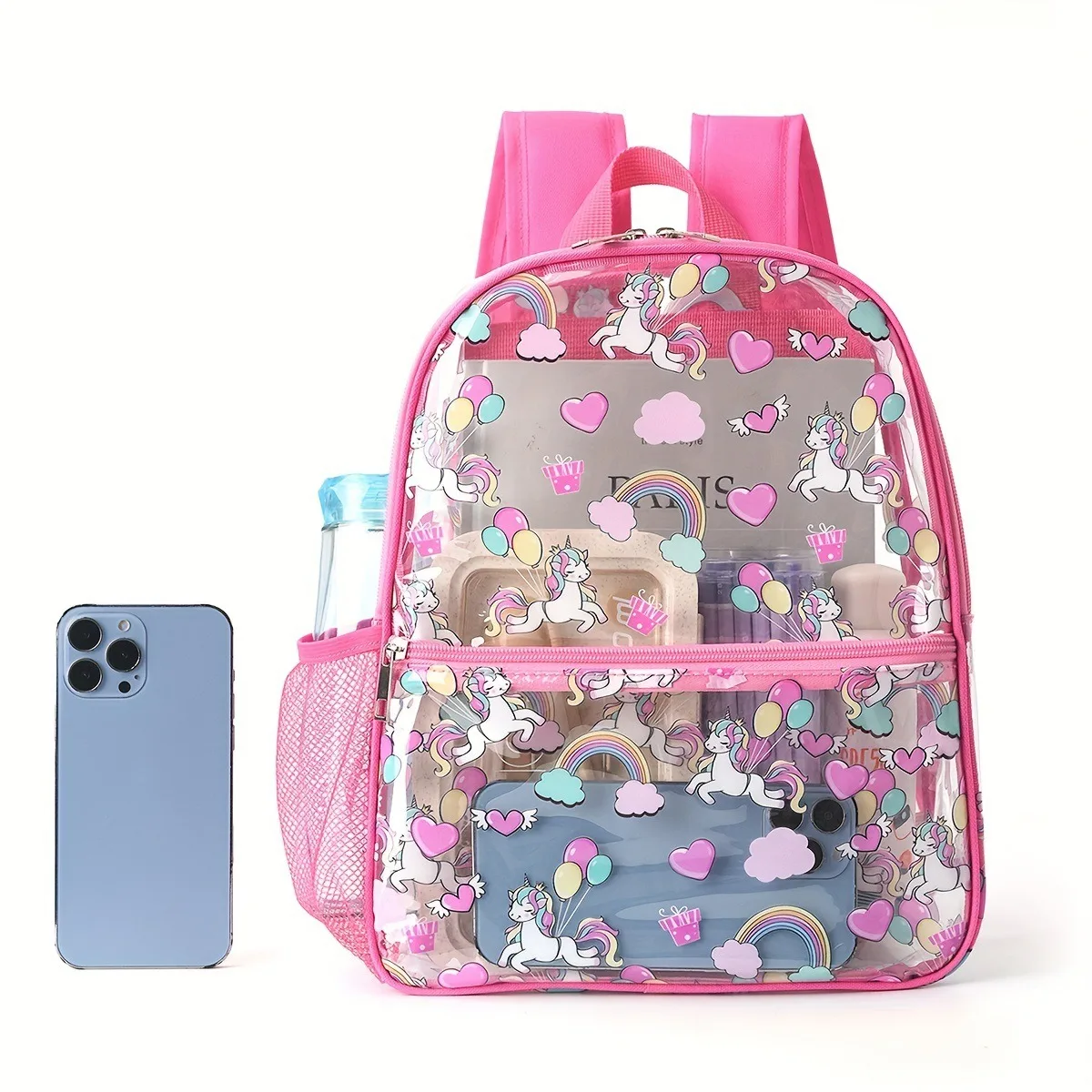 Cross-border hot-selling printed transparent backpack waterproof pvc storage bag student schoolbag large-capacity transparent ba