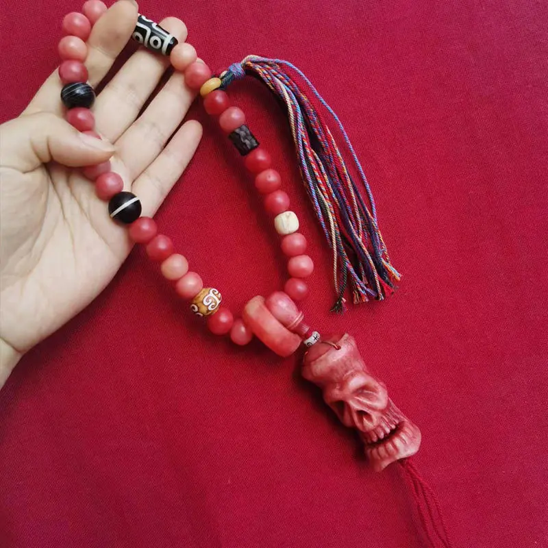 Full-Healing 12mm Round Bead Handheld Blood Stone Three-Way Agate Crane Sky Running Ring Dzi Pendant Shitolin Master