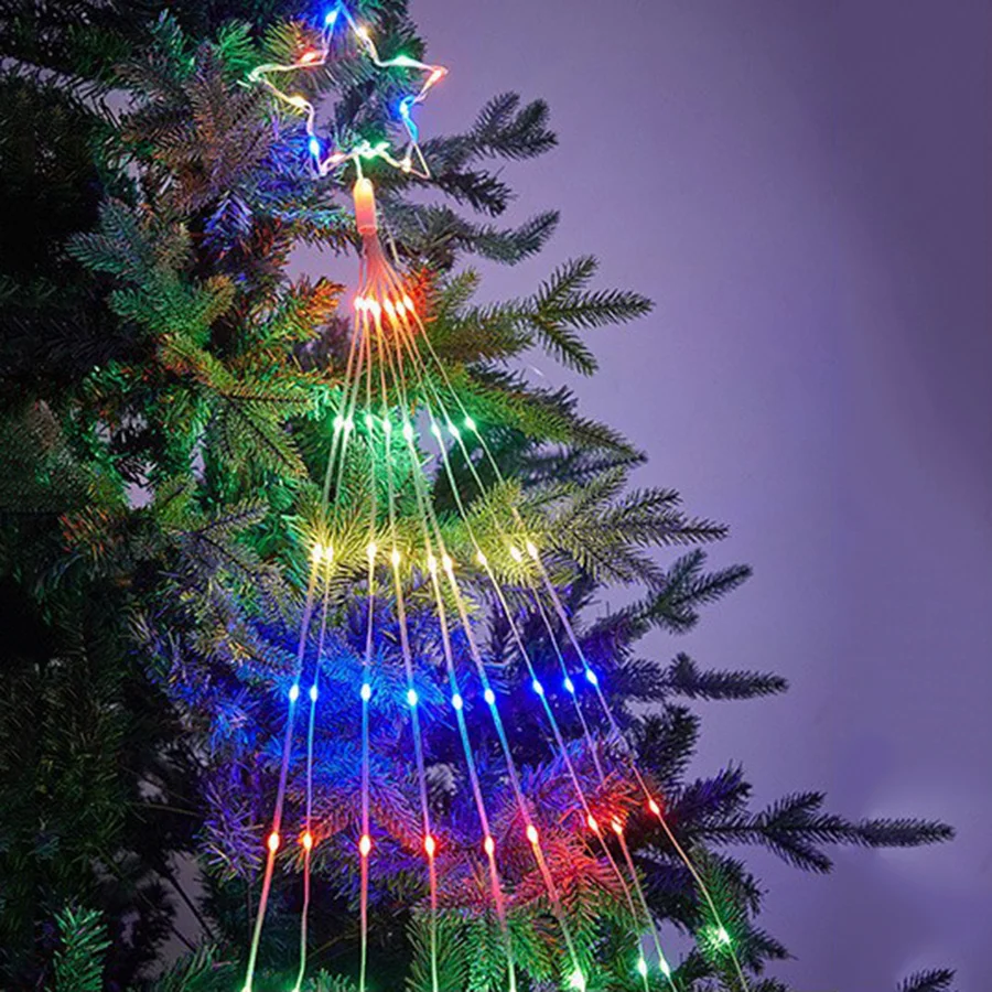 Decoraciones para árboles de Navidad al aire libre, cadena de luz de  estrella en cascada, 9x2m, 190 LED, cortina de estrella, carámbano, luz de  flujo de agua - AliExpress, image size:900x900