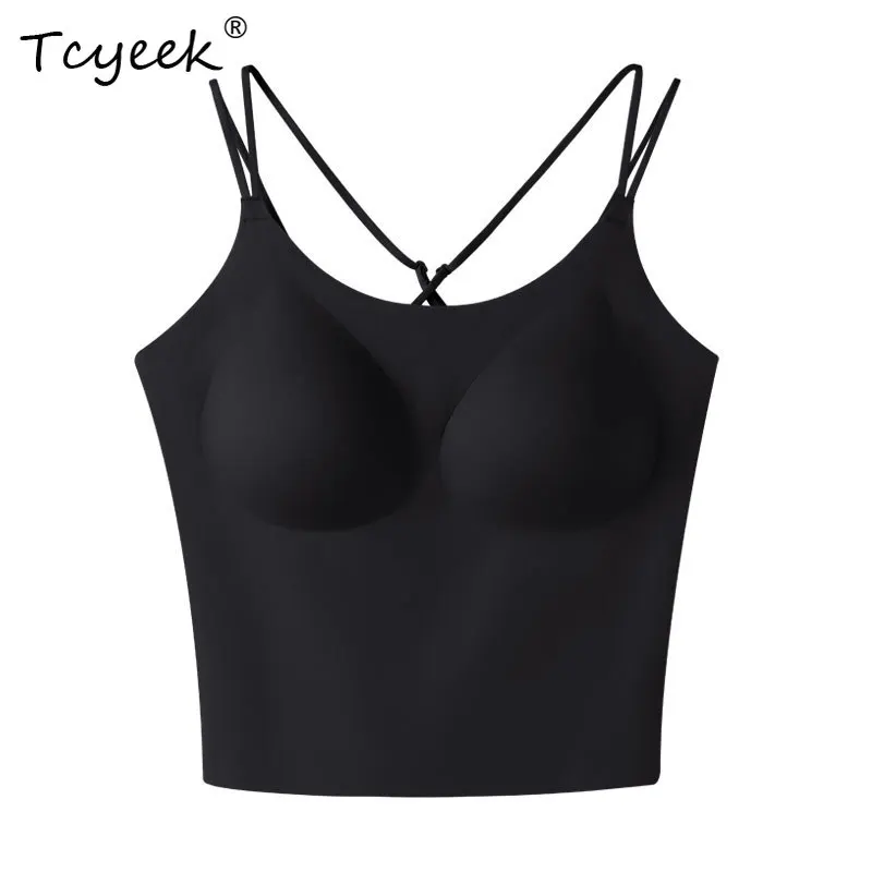 

Tcyeek, однотонный бюстгальтер на подтяжках из шелкового шелка с подкладкой 89%, женский мягкий поддерживающий бесследный бюстгальтер, сексуальный удобный жилет, лето 2024 P43006QC