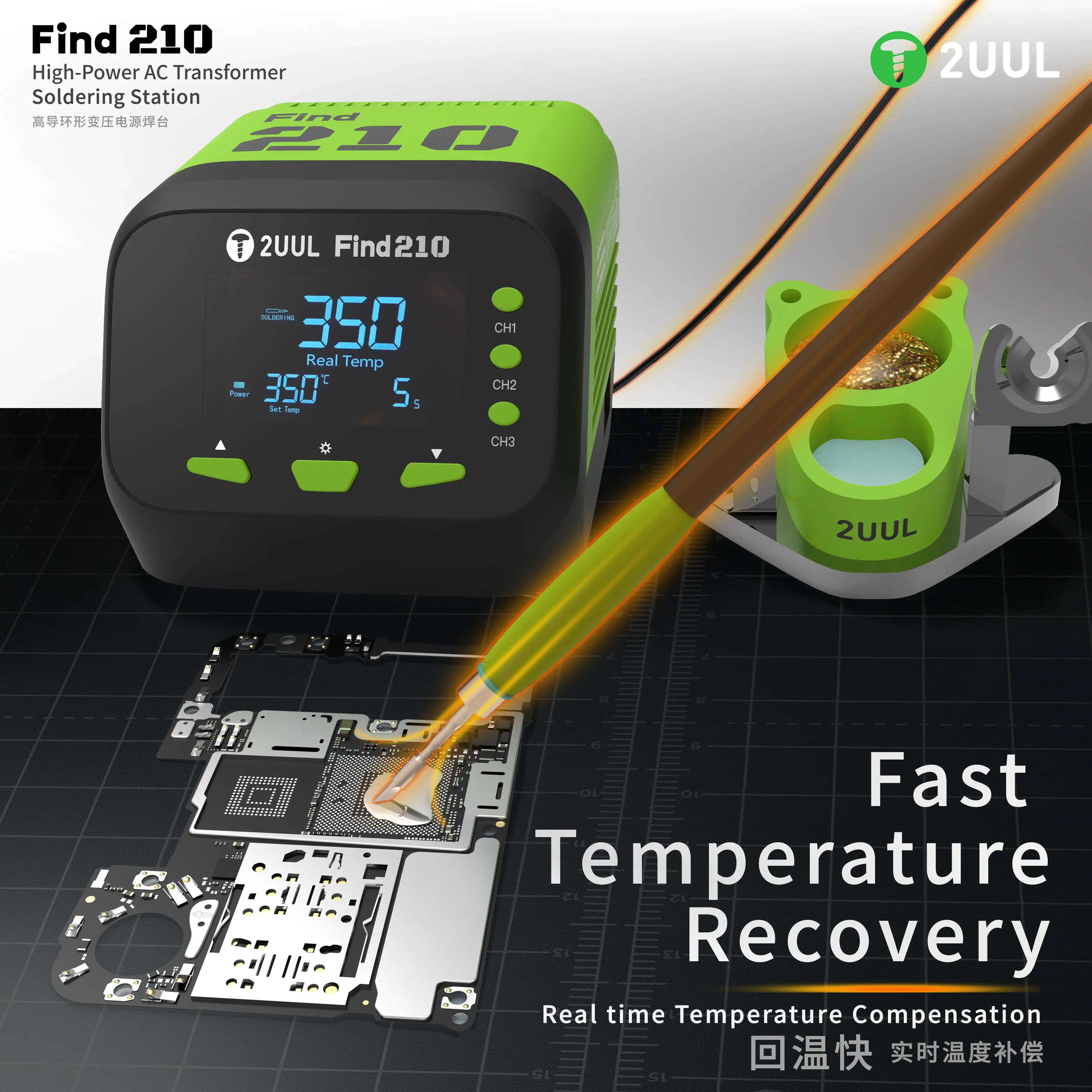 2UUL Find 210 60W Intelligent Rework Soldering Station for Mobile Phone Tablet Motherboard Chip Repair Soldering Station Tool
