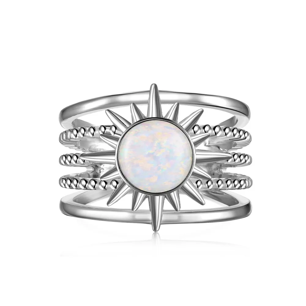 S925 Silver Ring Women's Treasure Design with Sun Style Exquisite and Versatile Daily Women's Open Ring Jewelry