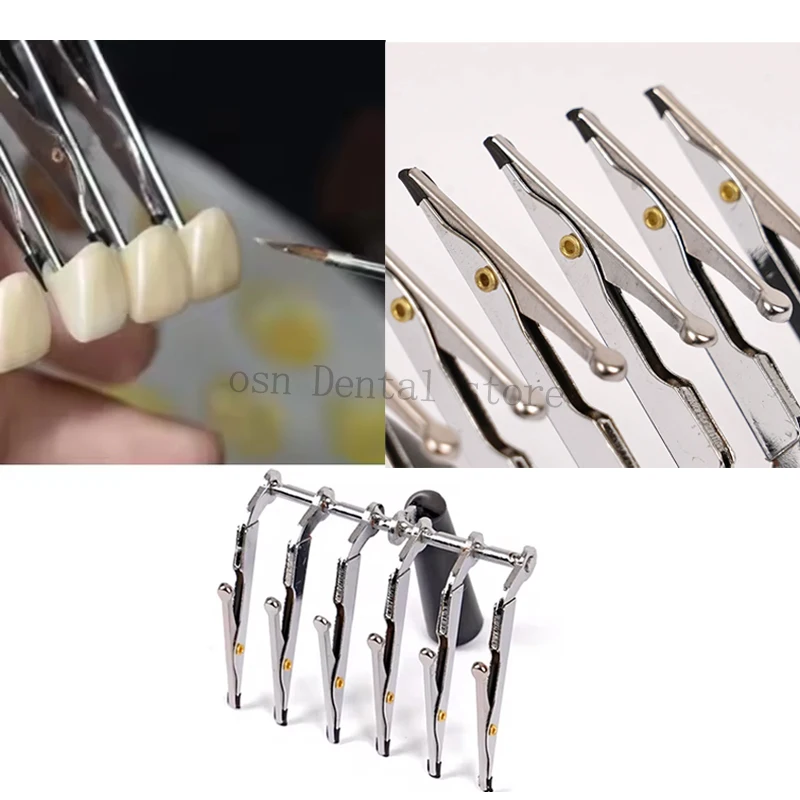 1pcs Dental Glazing Six-Tooth Clasp Teeth Clip Brush Glazing Handle Temporary Crown Holder Batch Processing Tools