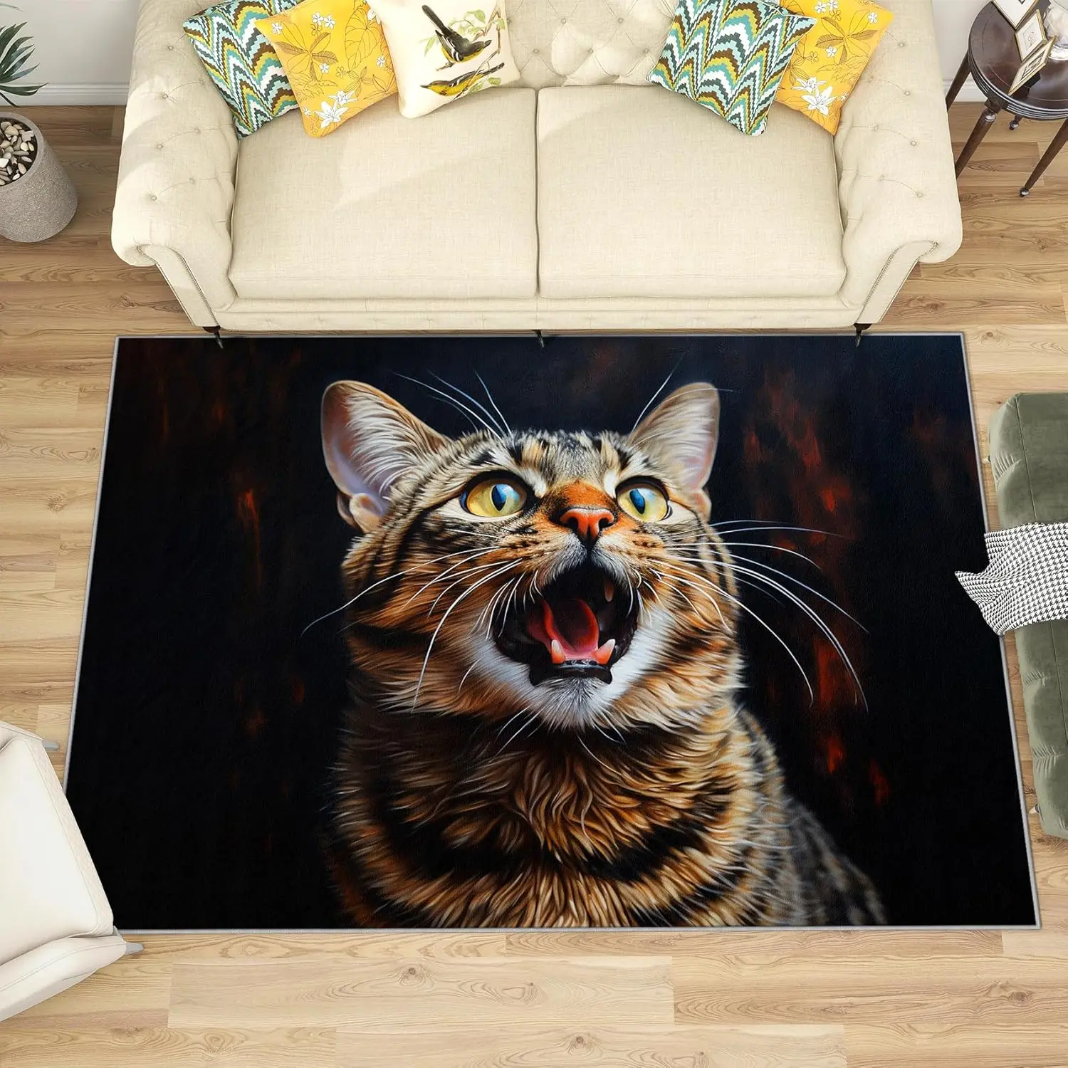 

Cat Rug for Bedroom 3D Kawaii Kitten Area Rug - Cute Pet Animal Floral Rugs -Soft Washable Non Slip Low Pile Home Decor
