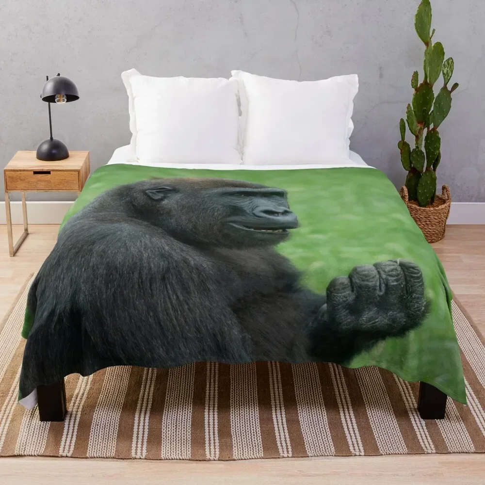 Gorilla Lope Sitting In The Green Summer Grass Throw Blanket Thin Plush christmas gifts Sleeping Bag Blankets