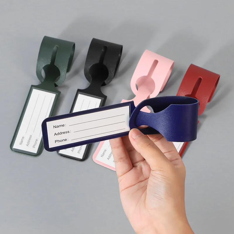 

Solid Color Luggage Tags Suitcase Label Travel Accessories Fashion Integrated Luggage Name Tag PU Anti Loss Travel Luggage Tag