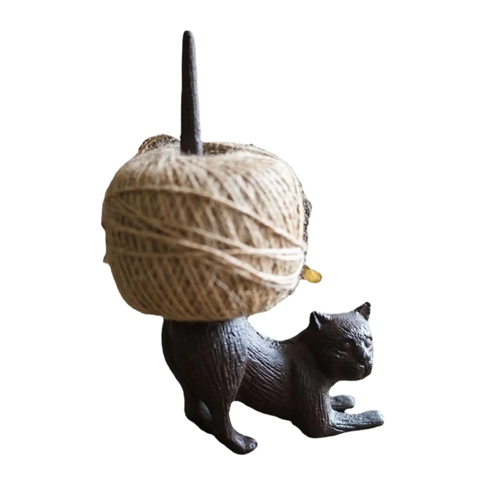 Cast Iron Cat Figurine Jute Twine Holder for Grocery DIY Corner Multifunctional Sturdy Paper Towels Holder Desktop Ornament