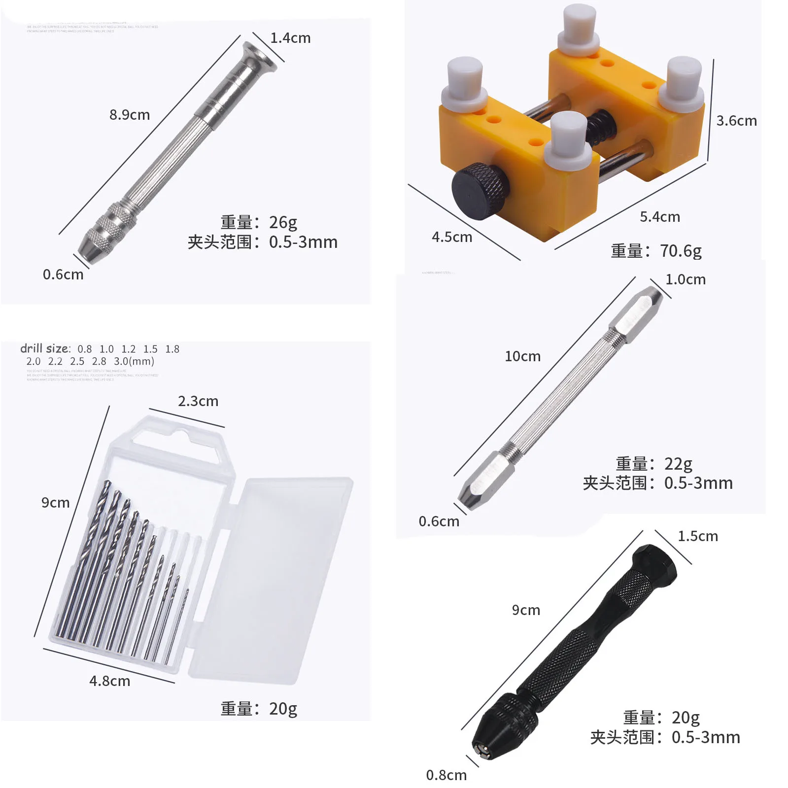 Watch Repair Hand Drill Jewelry Tools Kit Pin Vise for Resin Casting Molds Steel Hand Drill with 10Pc Drill Bits & Fixed Holder