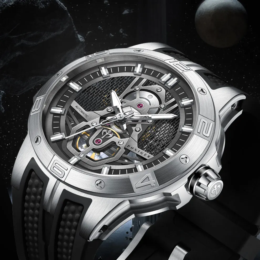 PONIGER Top Brand Automatic Mechanical Men's Watch Casual Fashion Sports Watch Sapphire Glass Stainless Steel Waterproof Clock